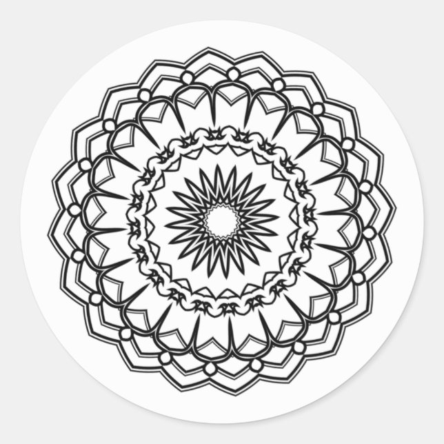 Black and White Mandala Round Sticker Envelope Sea (Front)