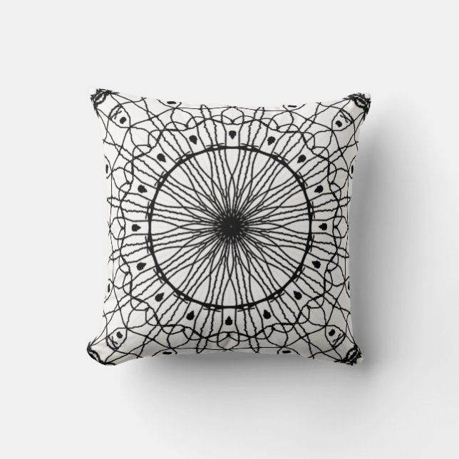 Black and White Mandala Throw Pillow (Front)