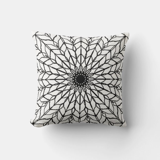 Black and White Mandala Throw Pillow (Front)