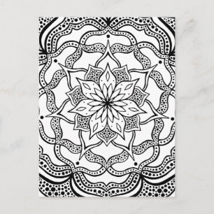 Black and White Mandala Trippy Psychedelic Hippie Postcard