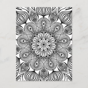 Black and White Mandala Trippy Psychedelic Hippie Postcard