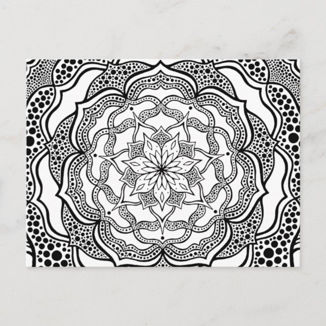  Black and White Mandala Trippy Psychedelic Hippie Postcard (Front)