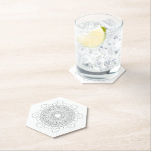 Black and White Mandala v2 Paper Coaster