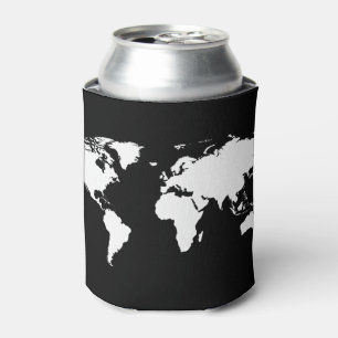 black and white map of world can cooler
