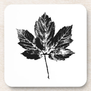 Black and White Maple Leaf Print Coaster