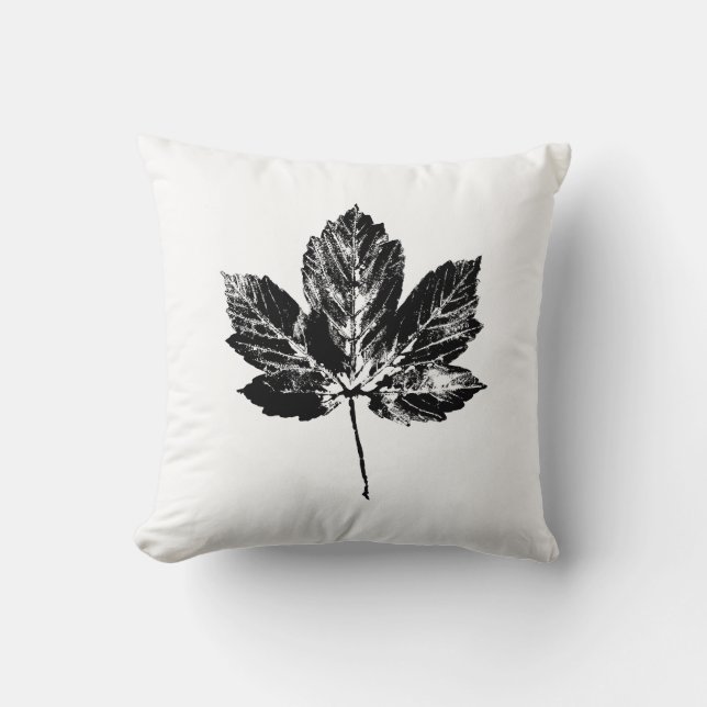 Black and White Maple Leaf Print Cushion (Front)