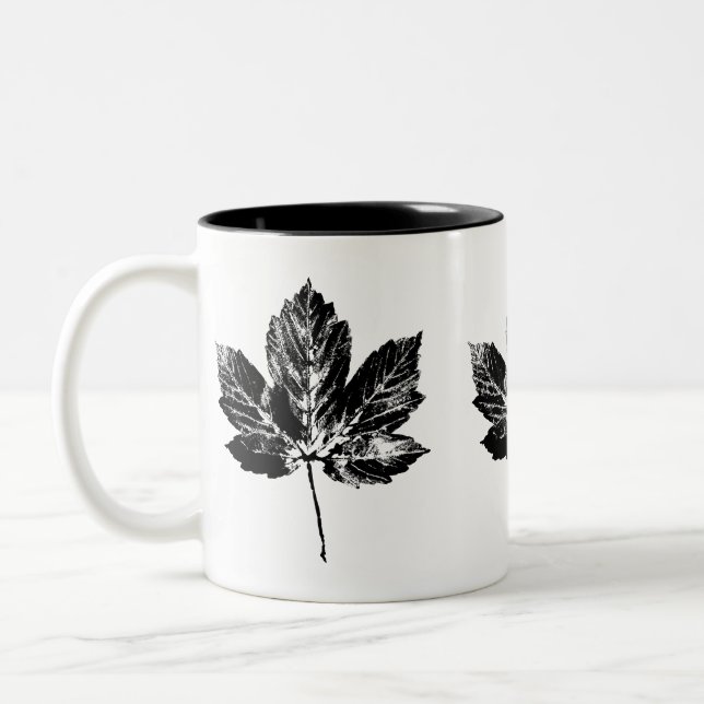 Black and White Maple Leaf Print Mug (Left)