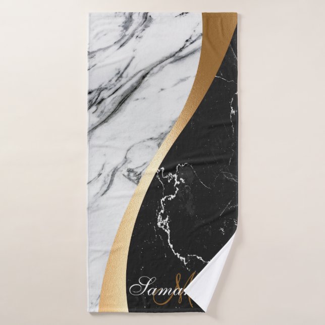Black and White Marble Bath Towel Set (Bath Towel)