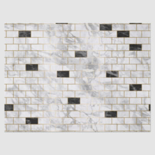 Black and White Marble Brick Decoupage Tissue Paper