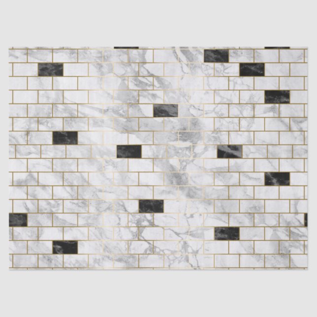 Black and White Marble Brick Decoupage Tissue Paper (Front)