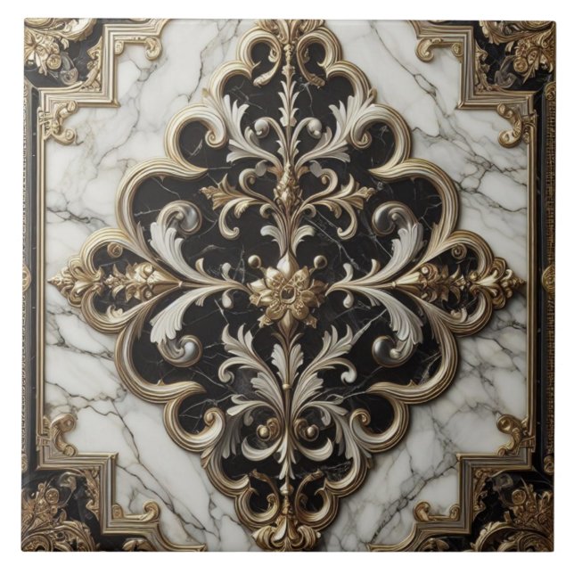 Black And White Marble Design Ceramic Tile (Front)