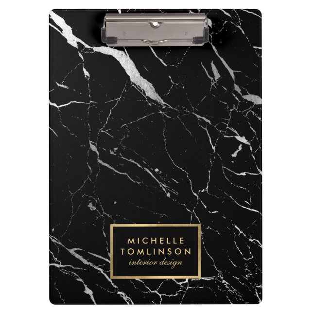 Black and White Marble Designer Personalised Clipboard (Front)