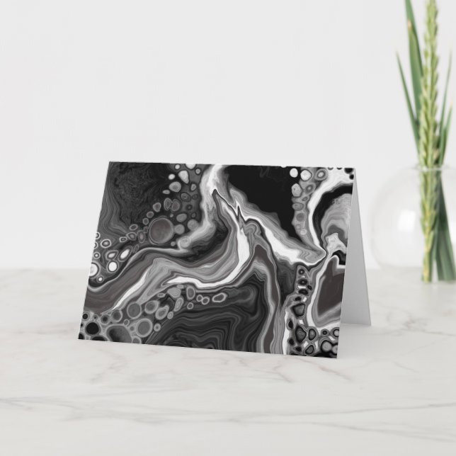 Black and White Marble Digital Fluid Art Blank Card (Front)