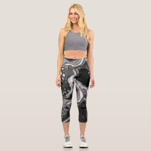 Black and White Marble Digital Fluid Art   Capri Leggings