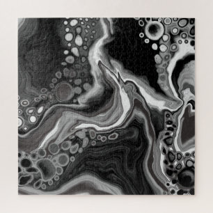 Black and White Marble Digital Fluid Art Jigsaw Puzzle