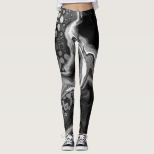 Black and White Marble Digital Fluid Art   Leggings