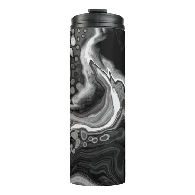 Black and White Marble Digital Fluid Art  Thermal Tumbler (Front)
