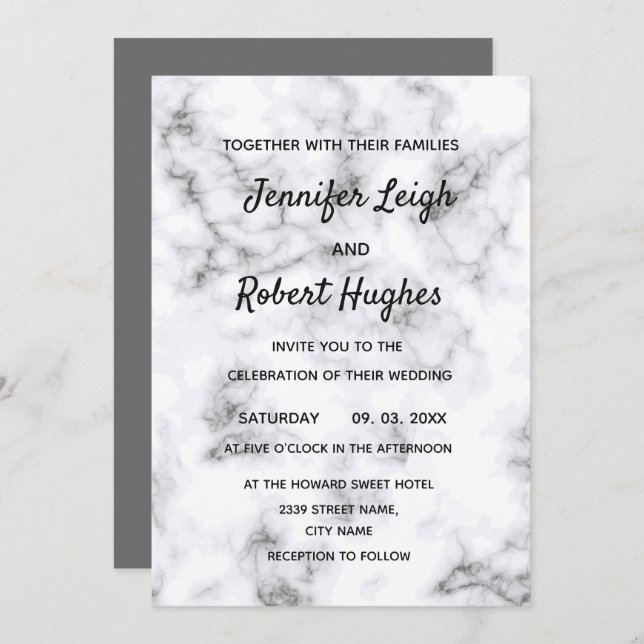 Black and white Marble Elegant wedding Invitation (Front/Back)