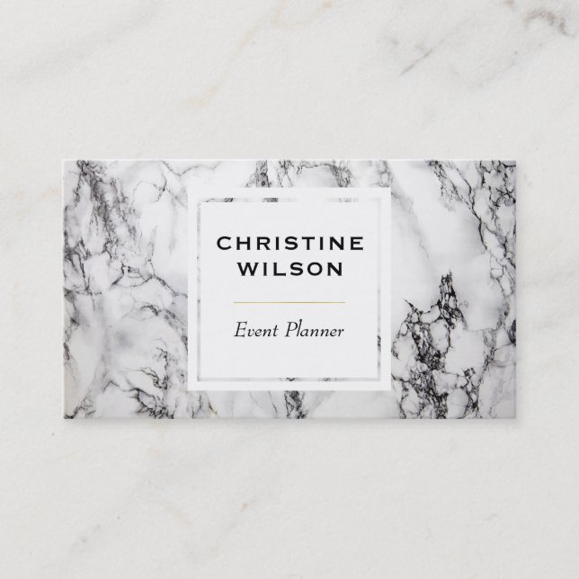 black and white marble event planner business card (Front)