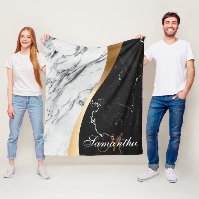 Black and White Marble Fleece Blanket (In Situ)