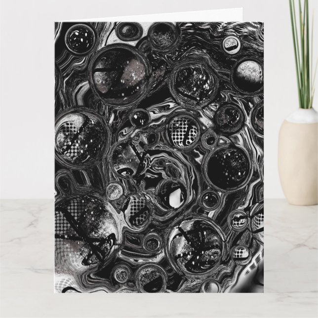Black and White Marble Fluid Art Happy Birthday Card (Front)