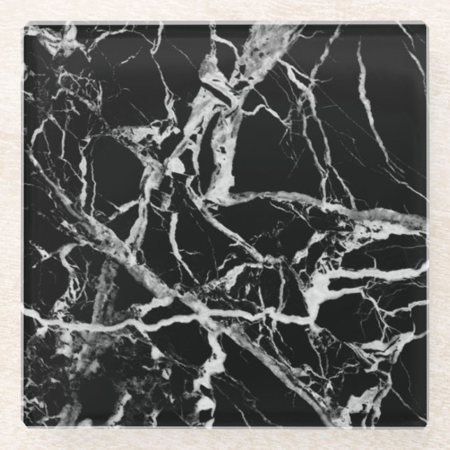 Black and White Marble Glass Coaster (Front)
