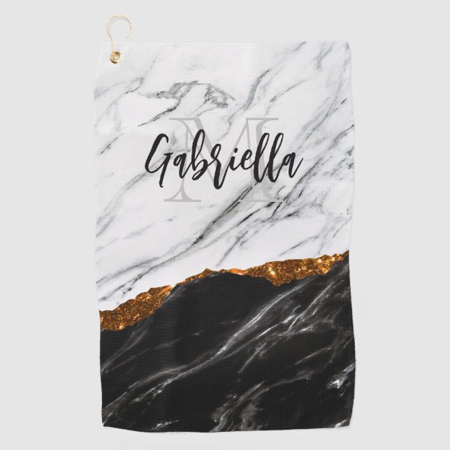 Black and White Marble Golf Towel (Front)