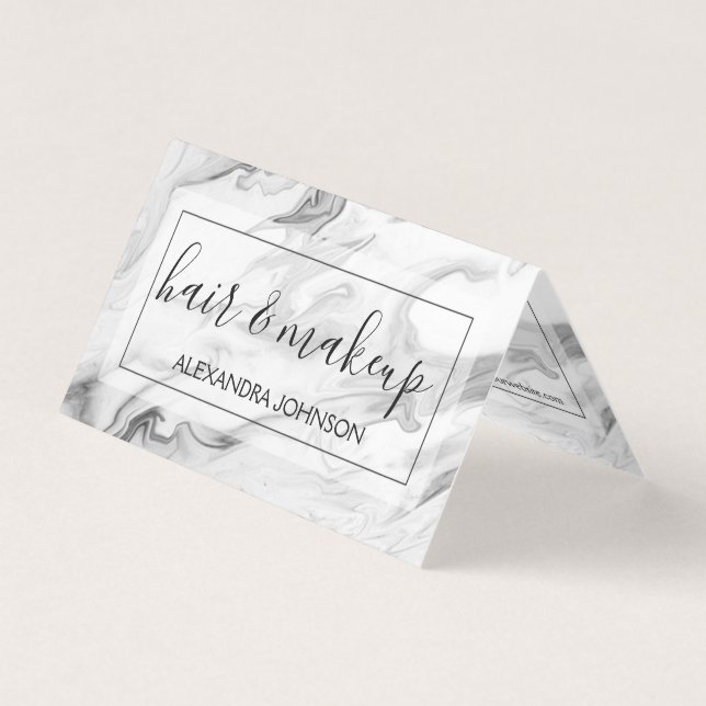 Black and White Marble Hair and Makeup Business Card (Front)
