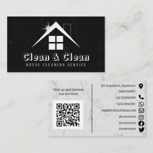 Black and White Marble House Cleaning Service Business Card