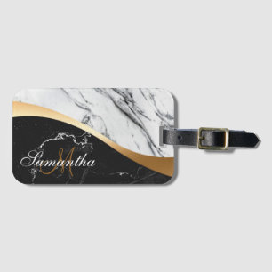 Black and White Marble Luggage Tag