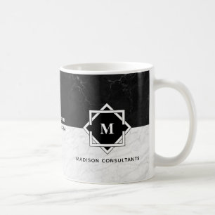 Black and White Marble Monogram Coffee Mug
