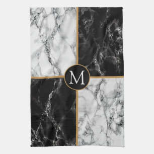 Black and White Marble Monogram Kitchen Towel