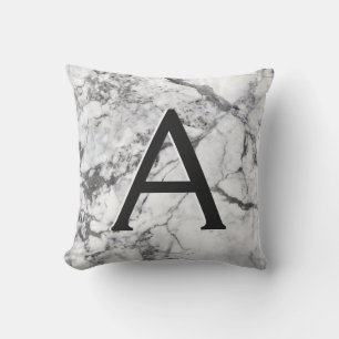 Black and White Marble Monogrammed Initial Cushion