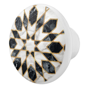 Black and White Marble Moroccan Mosaic Ceramic Knob