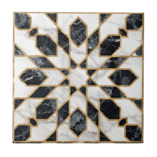 Black and White Marble Moroccan Mosaic Ceramic Tile