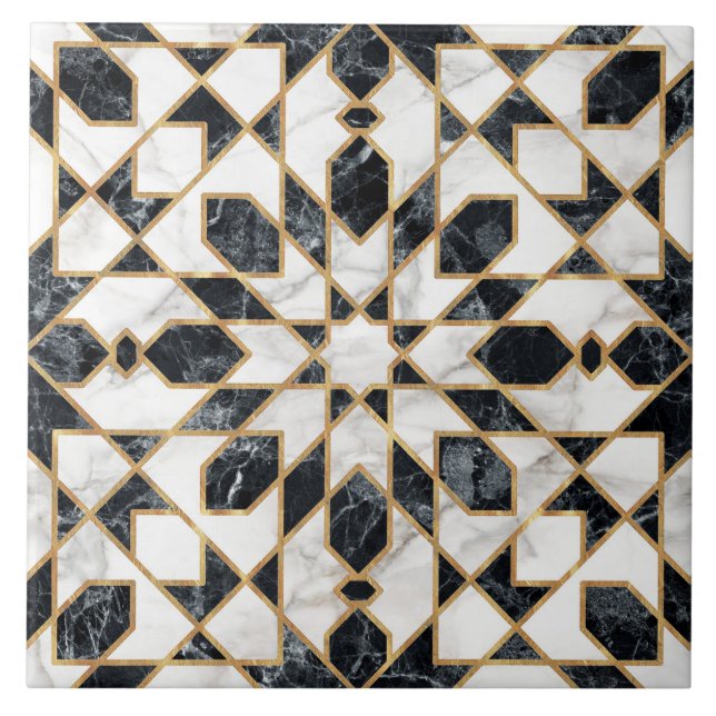 Black and White Marble Moroccan Mosaic Ceramic Tile (Front)