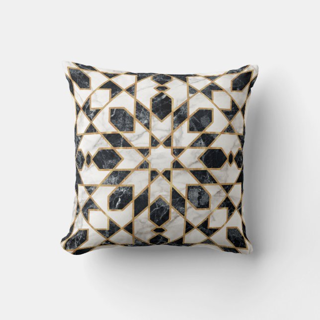 Black and White Marble Moroccan Mosaic Cushion (Front)
