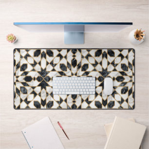 Black and White Marble Moroccan Mosaic Desk Mat