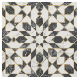 Black and White Marble Moroccan Mosaic Fabric