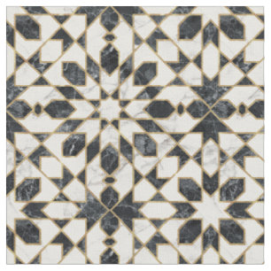 Black and White Marble Moroccan Mosaic Fabric