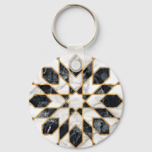 Black and White Marble Moroccan Mosaic Key Ring