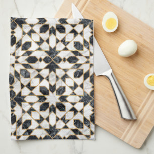 Black and White Marble Moroccan Mosaic Tea Towel