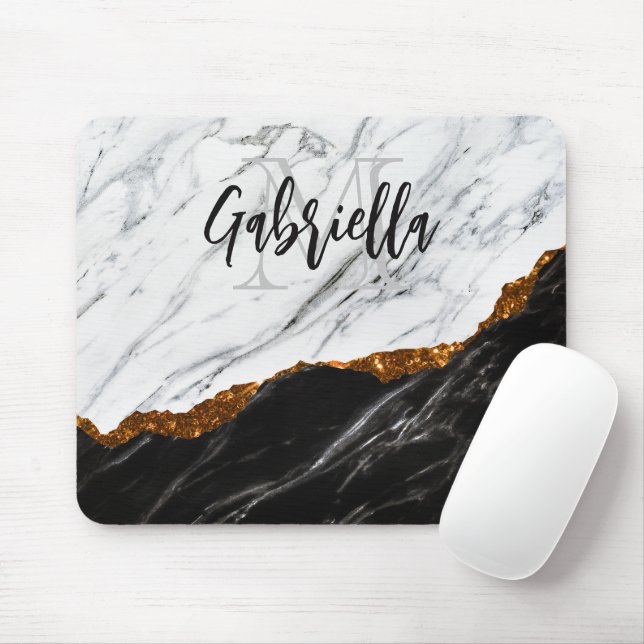 Black and White Marble Mouse Pad (With Mouse)