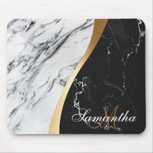 Black and White Marble Mouse Pad