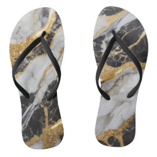 Black and White Marble Pattern with Gold Thongs