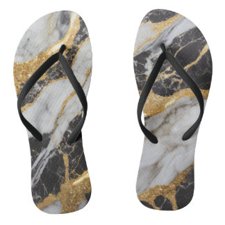 Black and White Marble Pattern with Gold Thongs