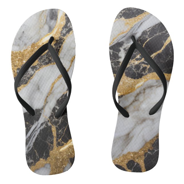 Black and White Marble Pattern with Gold Thongs (Footbed)