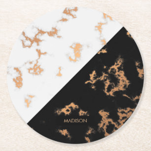 Black and White Marble Round Paper Coaster