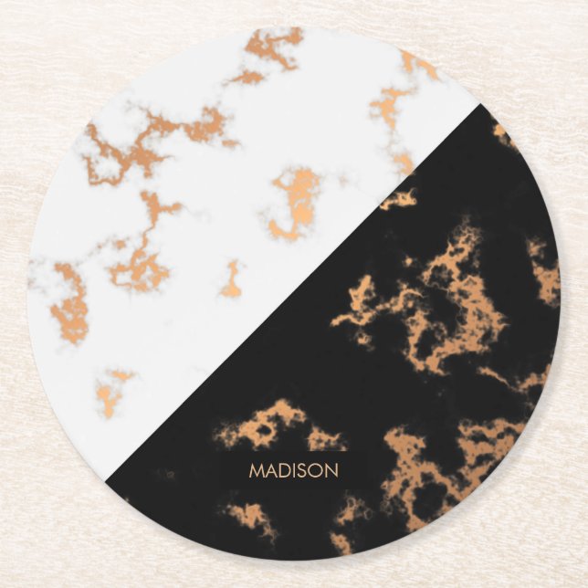 Black and White Marble Round Paper Coaster (Front)