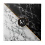 Black and White Marble Stone Customisable Ceramic Tile<br><div class="desc">Trendy Black and White Marble Stones - Add Your Letter / Logo / Number / Year / Picture / More ..</div>